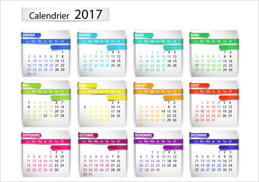 calendrier 2017 (férié inclus) horizontal