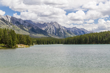 Cloudy day at Johnson Lake surface - Banff Alberta