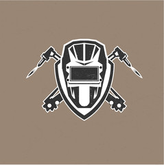 Retro vintage design logo with masks of the welder vector illust