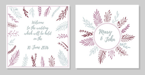 Hand drawn vector illustration - Wedding invitation card with fl