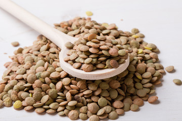 lentils with wooden spoon