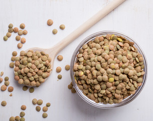 lentils with wooden spoon
