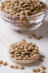 lentils with wooden spoon