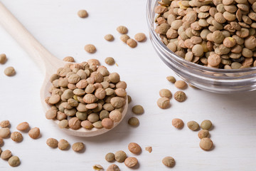 lentils with wooden spoon