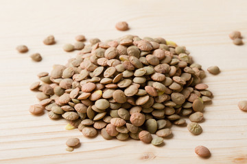 lentils on wooden table