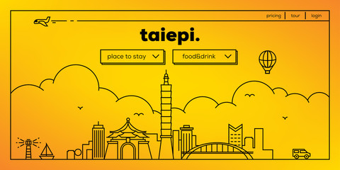 Obraz premium Taipei Modern Web Banner Design with Vector Linear Skyline