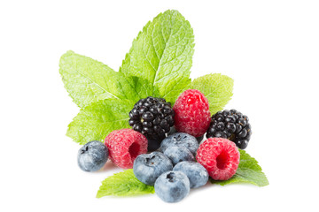 Mix of different berries on a white background. Isolated