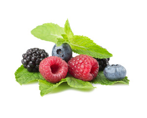 Mix of different berries on a white background. Isolated