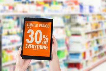 business and modern lifestyle concept: Young woman buys online 30% off