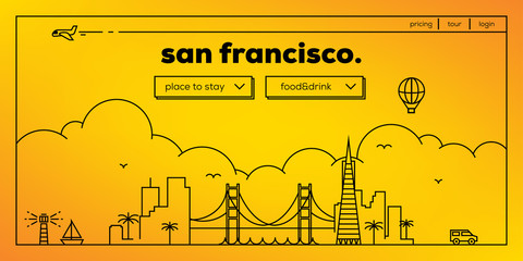 Naklejka premium San Francisco Modern Web Banner Design with Vector Linear Skylin