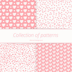 Collection of backgrounds with an endless pattern. Abstract ornament with hearts. Romantic design. Vector illustration.

