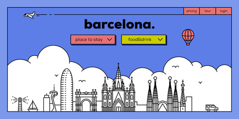 Barcelona Modern Web Banner Design with Vector Linear Skyline
