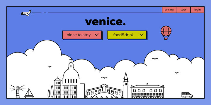 Venice Modern Web Banner Design with Vector Linear Skyline