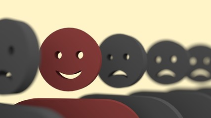 Special standing out from the crowd. Human differences. Sadness and cheerful