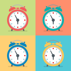 alarm clock in flat style on color background