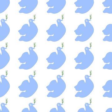 Seamless pattern dove on a beautiful background with sprig