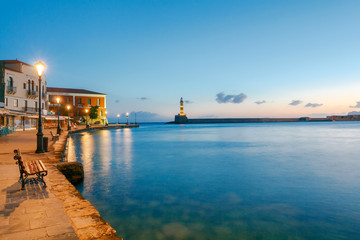 Chania. The old harbor at night.