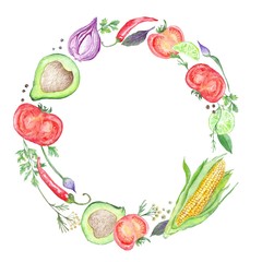 Vegetable Wreath on White Background