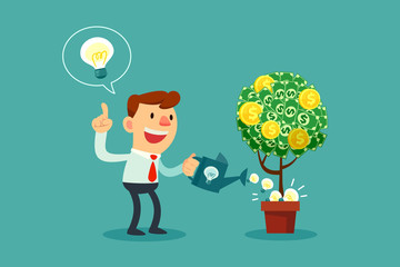 businessman watering money tree with idea bulbs © blocberry