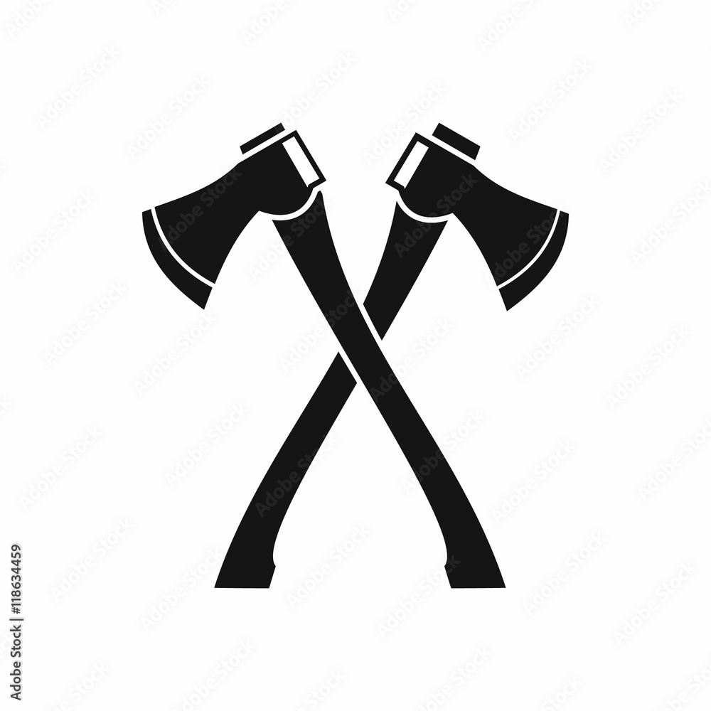 Poster two crossed axes icon in simple style on a white background