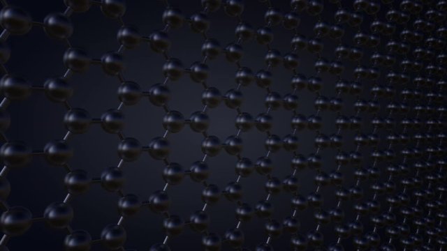 Atomic structure of graphene, dark gray background. 4K seamless loop able dolly clip