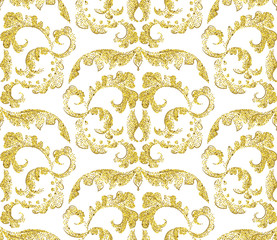 Seamless damask glitter pattern. Luxury baroque texture for wrapping paper, textile, wallpaper. White background.