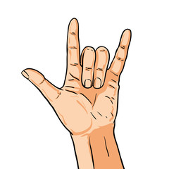 Vector hand shoving rock gesture. Illustration in comic style
