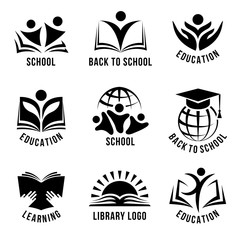 Set of black and white school logos
