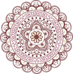 Drawing of a floral mandala in brown and beige colors on a white background