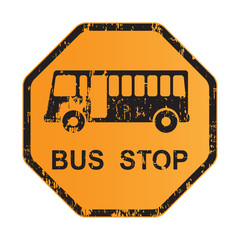 Bus Stop Sign . yellow symbol grunge  textures vintage