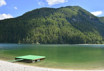 Lago del Predil on a mid-summer's day in Friuli Venezia Giulia, north east Italy.
