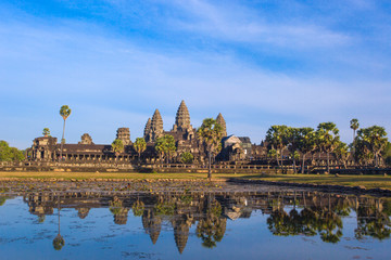Fototapeta na wymiar Angkor Wat Temple reflection in the pond water