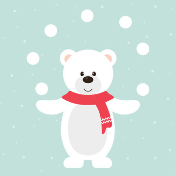 winter bear with snowball