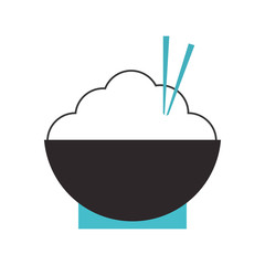 flat design rice bowl with chopsticks icon vector illustration