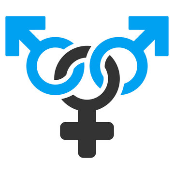 Polyandry icon. Vector style is bicolor flat iconic symbol with rounded angles, blue and gray colors, white background.