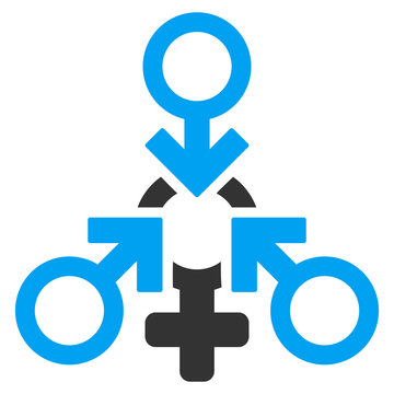 Triple Penetration Sex icon. Vector style is bicolor flat iconic symbol with rounded angles, blue and gray colors, white background.