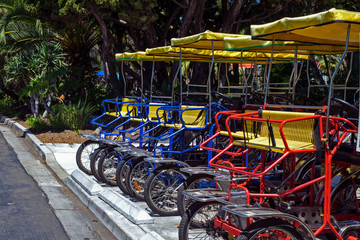 Fototapeta na wymiar surrey bikes are ready for rent and fun