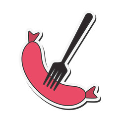 flat design sausage and fork icon vector illustration