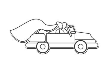 flat design bride and groom on car icon vector illustration