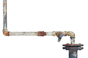 Old rusty pipes, aged weathered isolated grunge rust iron pipeline and plumbing connection joints,...