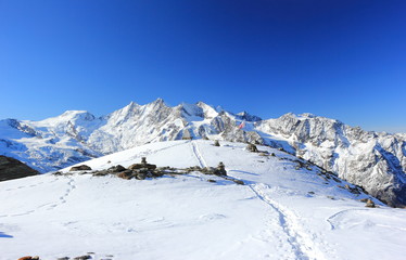 Fototapeta na wymiar Hohsaas mountain, 3,142 m. The Alps, Switzerland.