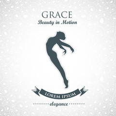 Graceful female silhouette dancing on ornate floral background - 118640856