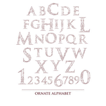 Abstract vector ornate old retro vintage alphabet and numbers