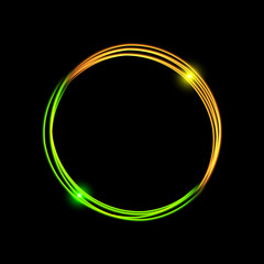 Energy frame. Shining circle banner. Magic light neon energy circle.