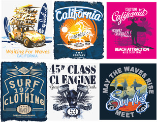 Surf sport typography, t-shirt graphics, vectors - obrazy, fototapety, plakaty