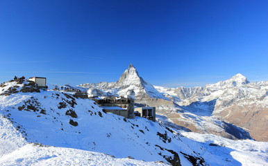 The mountain panorama and the glorious view of the Matterhorn from Gornergrat. The Alps, Switzerland.