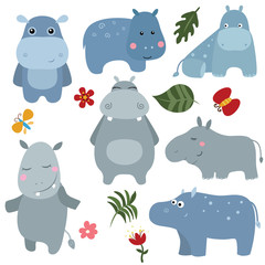 Set funny hippos