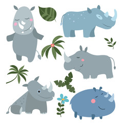 Set funny rhinoceroses