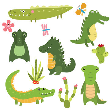 Set funny crocodiles