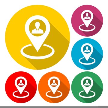Flat user location icon set
